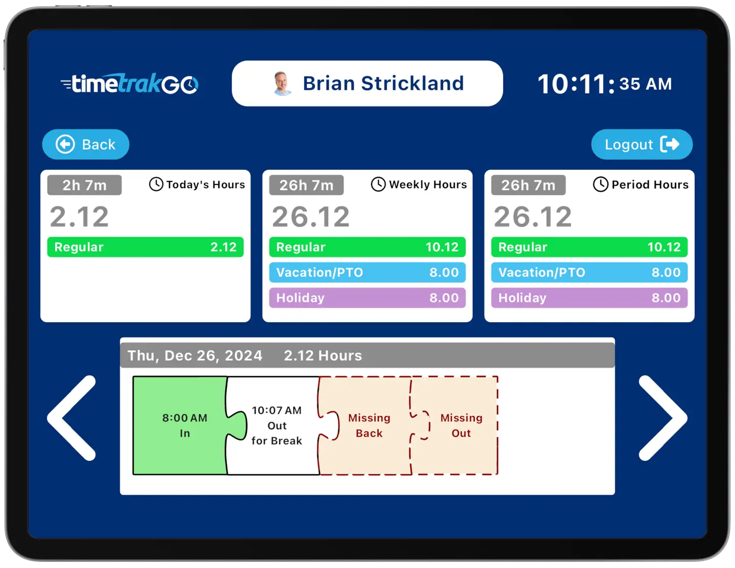 time clock with self-service features